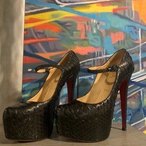 Christian Louboutin Black Python Lady Daffodil Mary Jane EUC